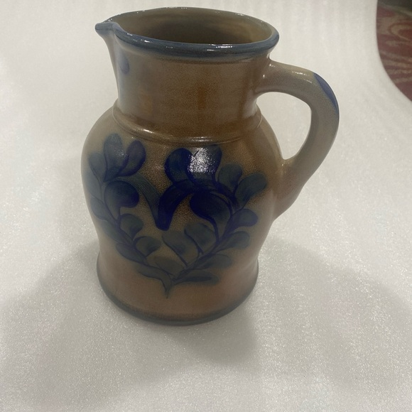 Beaumont Brothers Pottery 9” Salt Glazed Pitcher With Handle Blue Heart Design - Picture 3 of 10